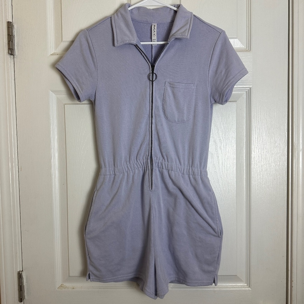 ! RVCA Vacation Purple Costa Terrycloth Short Sleeve Zip Romper Women Size XS